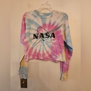 Nasa long sleeve tye dye cropped top shirt size small